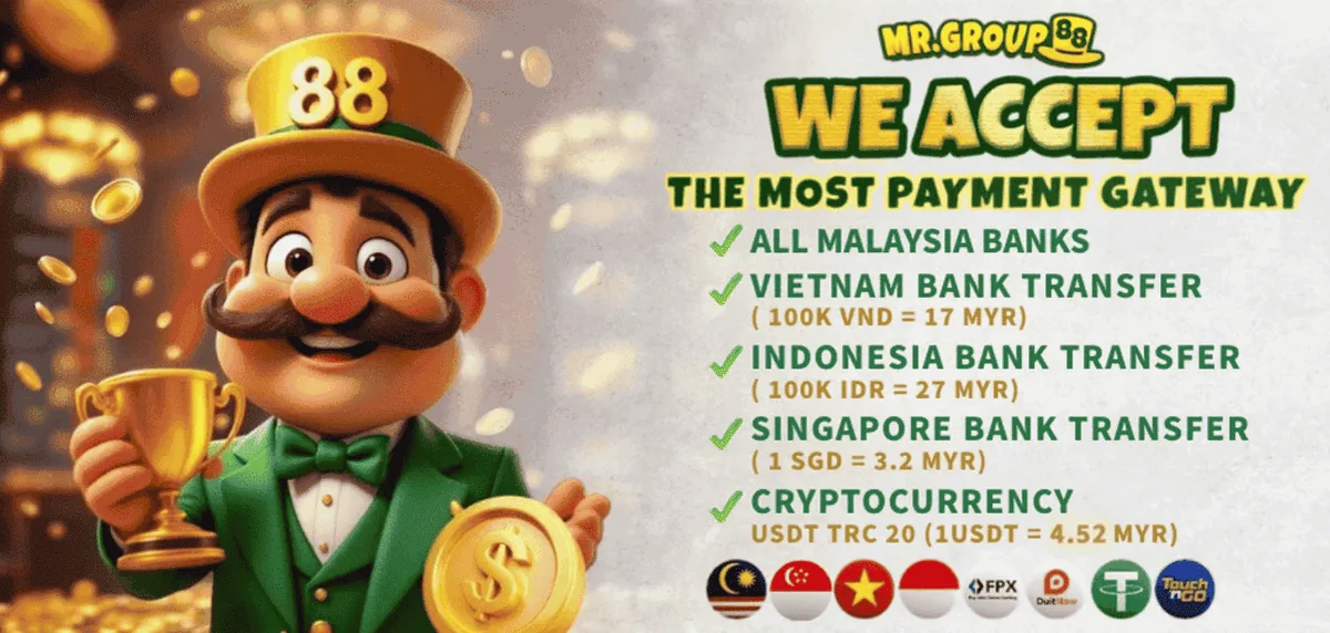 Banner promosi payment gateway terbanyak · MrGroup88 Malaysia - mrgroup88my.io