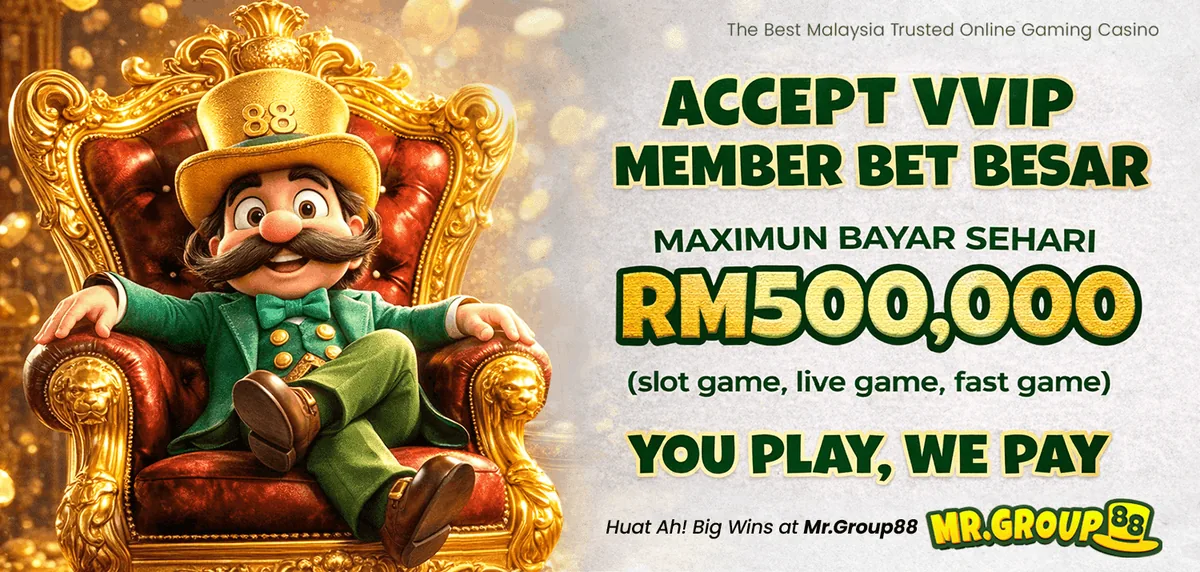 Banner promosi VVIP bayar sehari RM500000 · MrGroup88 Malaysia - mrgroup88my.io